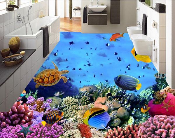 

3d pvc flooring waterproof sea world 3d floor paste window mural wallpaper