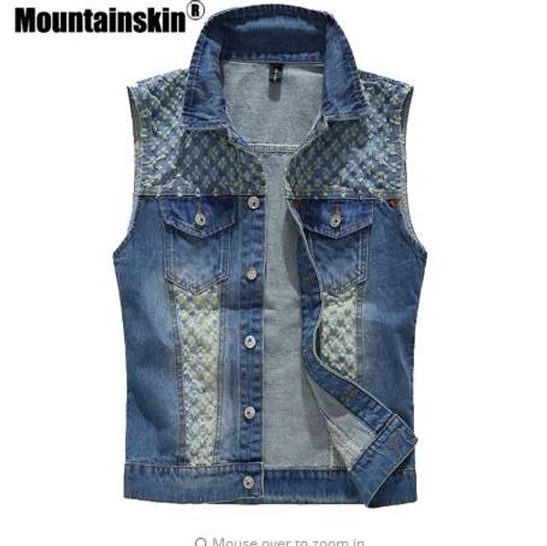 

mountainskin 2018 tide men's denim vest cowboy sleeveless jean jackets men waistcoat slim fit casual male jean coat holes sa268, Black;white