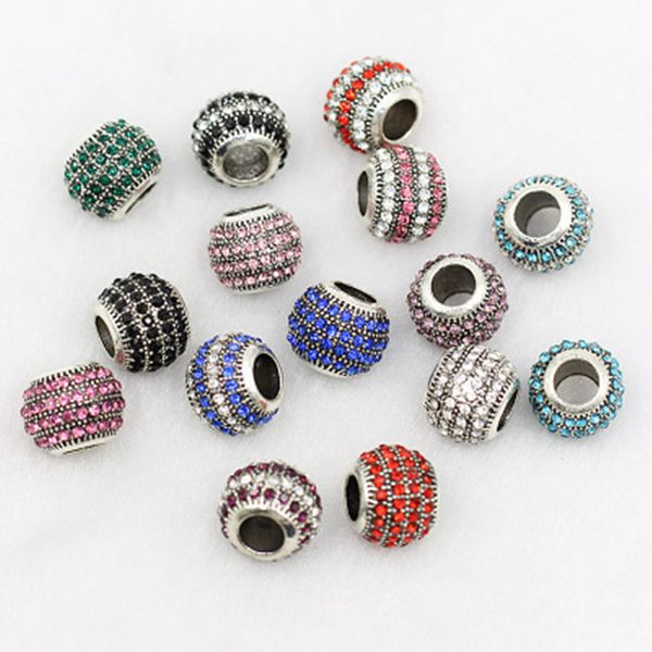 

diy tibetan silver alloy loose beads diamond bead 10*12mm 10 color alloy loose beads women jewelry charm bracelet necklace accessories, Black