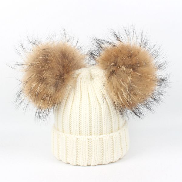 

new fashion kids real fur pom pom hat baby winter crochet earflap hat girls boys knitted beanie real fur pompom for children