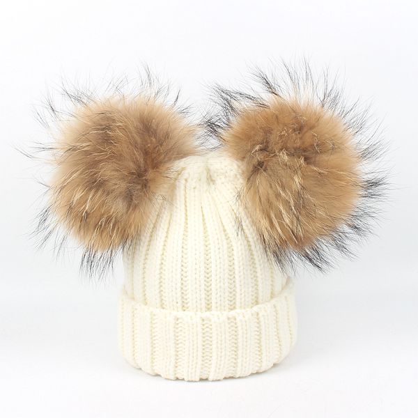 

new fashion kids real fur pom pom hat baby winter crochet earflap hat girls boys knitted beanie real fur pompom for children