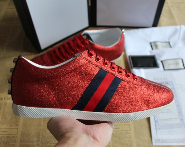 

Fashion Sweetheart shoes Men Women Casual Shoes Luxury Brands Designer Sneakers Lace-up Silver Crystal shoes Genuine Leather Striped shoe