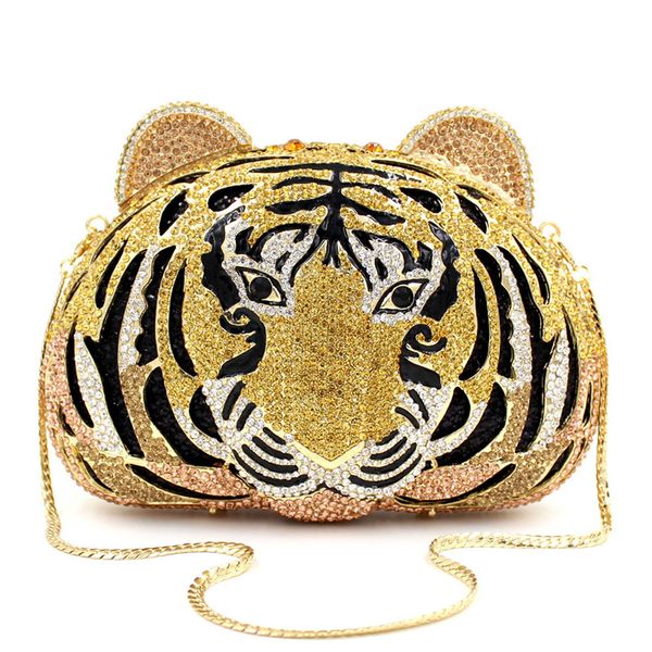 

animal two side diamond luxury evening bag tiger head clutch bag women wedding purse bags crystal evening