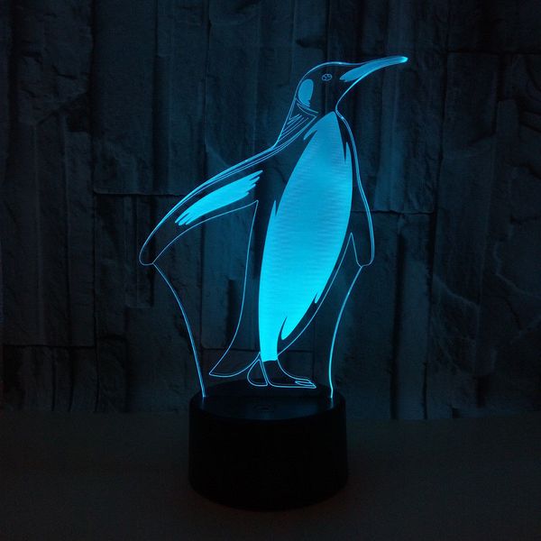 Cute Penguins 3D LED Illusion Night Light Desk Lampada da tavolo 7 colori che cambiano #R54