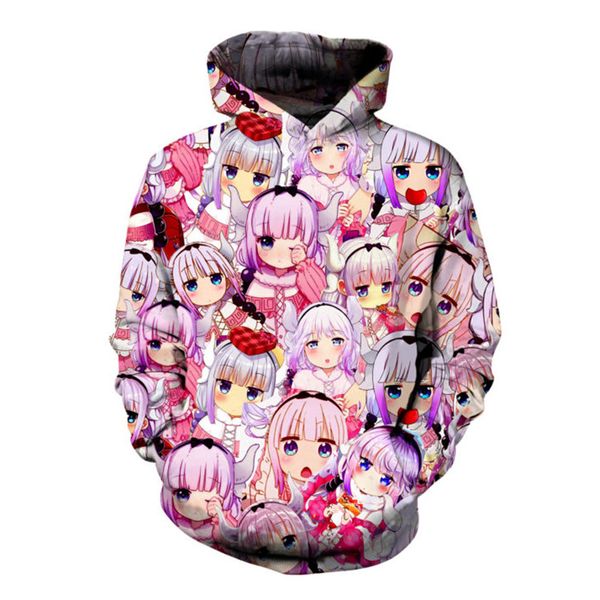 

новые моды аниме kawaii kanna kamui 3d печати толстовки мода одежда женщины / мужчины толстовка повседневная пуловеры k383, Black