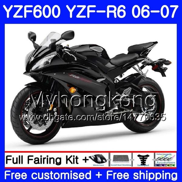 Corpo + Tanque Para YAMAHA Gloss preto fosco YZF R 6 YZF 600 YZF-R6 2006 2007 Quadro 233HM.28 YZF-600 YZF600 YZFR 06 07 YZF R6 06 07 Kit de Carenagens