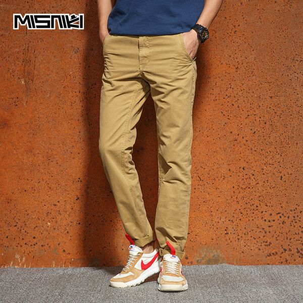 

misniki brand 2018 spring autumn casual pants men cotton straight solid slim fit trousers men, Black