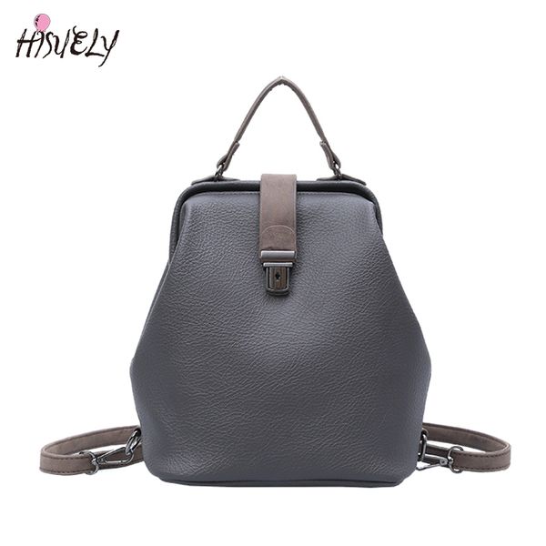 

hisuely 2017 new fashion european style women doctor women backpack hasp belt bags women's pu leather rucksack bag sale