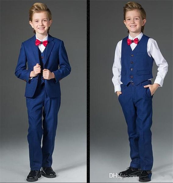 New Fashion Blue Boy Formal Wear Boy Bonito Vestuário Infantil Vestuário de Casamento Blazer Party Suit Prom (jaqueta + calça + gravata + colete) 15