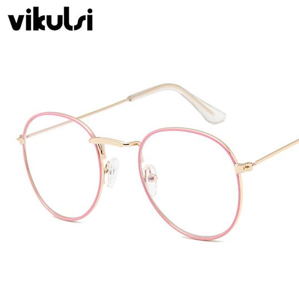 

2019 круглый золотой кадр очки женские классические розовые очки прозрачные прозрачные линзы оптические женщины мужчины мода, Silver