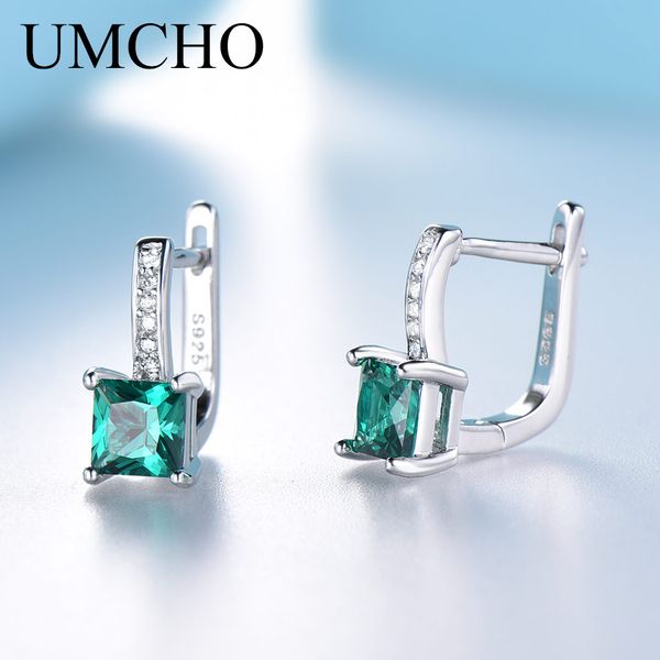 

umcho real 925 sterling silver earrings gemstone square created emerald clip earrings for women birthday gift trendy jewelry, Golden;silver