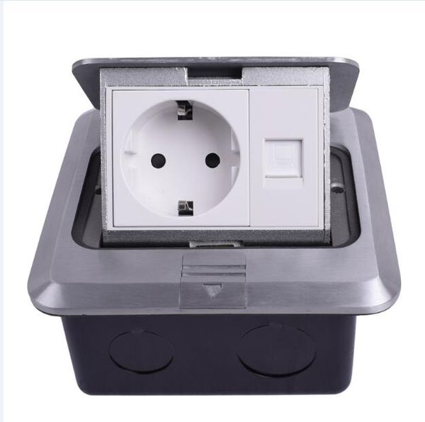 

new and good quality all aluminum silver panel eu standard pop up floor socket + 1*rj45 ,1pcs /set