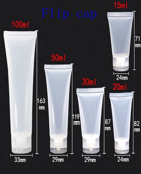 

50pcs/lot 5ml 10ml 15ml 20ml 30ml 50ml 100ml clear plastic soft tube empty cosmetic cream emulsion lotion packaging containers