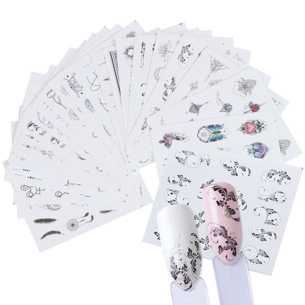 

24pcs mixed water decals nail sticker flower/necklace/dandelion black pattern polish slider for manicure nail art sets trstz24