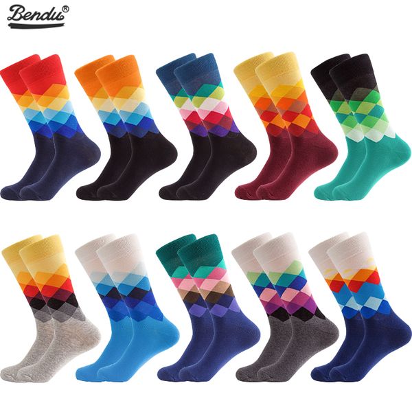 

bendu 10 pairs/lot men's socks fashion happy funny colorful long socks combed cotton wedding casual business dress sock, Black