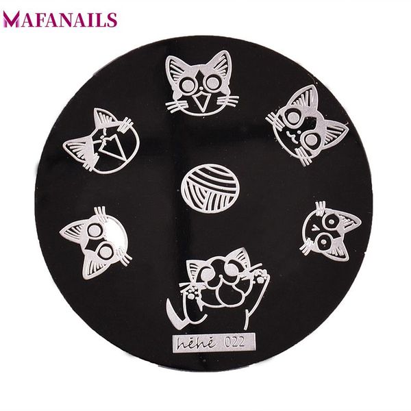 

1 pc hehe series nail art stamping plates image plate cute cat cats paws knitting ball round metal nail art template plate 5.5cm, White