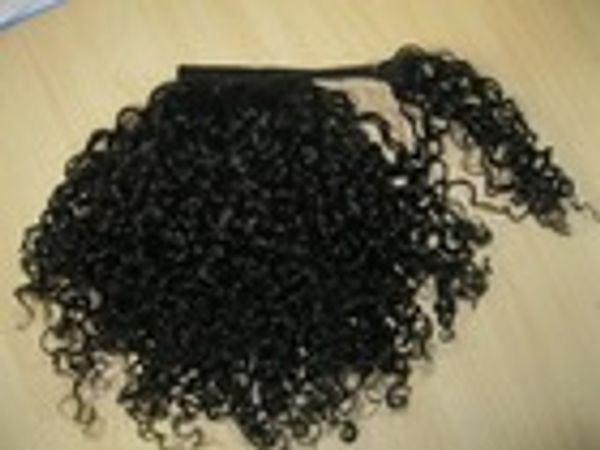 

deep curly ponytail hairpiece wraps human hair drawstring ponytail hairpiece brazilian virgin hair extensions 120g 4colors, Black