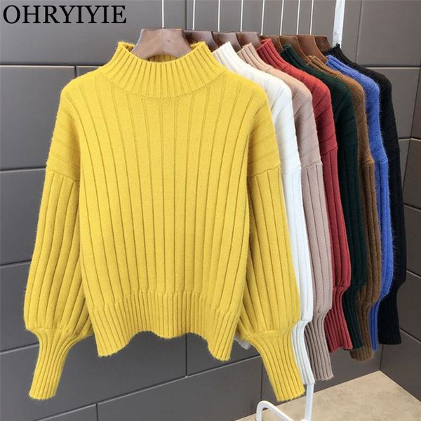 

ohryiyie 2018 autumn winter warm thick turtleneck sweater women knit pullovers female lantern sleeve sweaters jumper pull femme, White;black