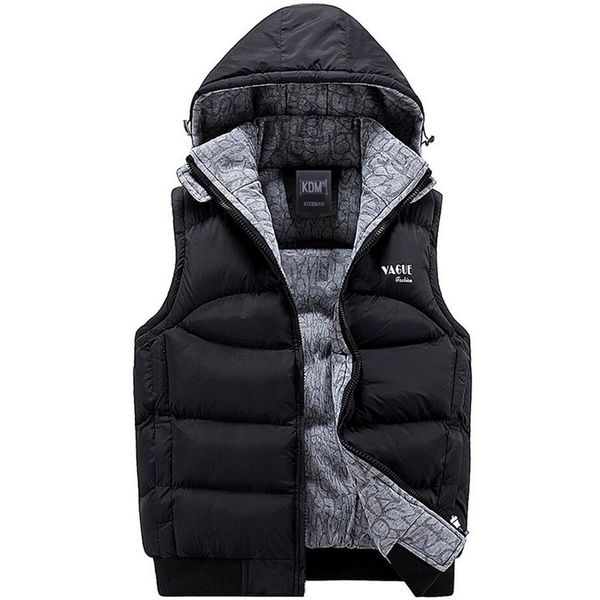 

new men's sleeveless jacket casual vest winter fashion hooded coats male cotton-padded jacket autumn vest men thicken waistcoat, Black;white