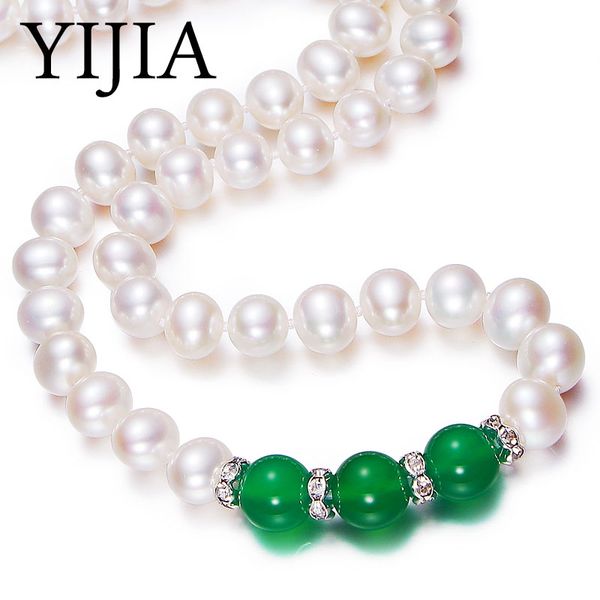 

classic chokers pearl necklace white natural freshwater for women gift 8-9mm necklace 40cm length green agate choker jewelry, Silver