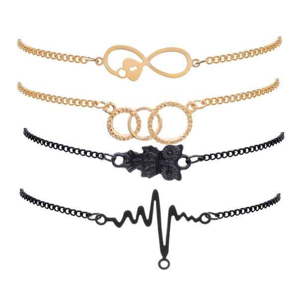 

new style 4 pieces/set owl letter 8 ecg bracelet women's simple trendy beach bangle, Black