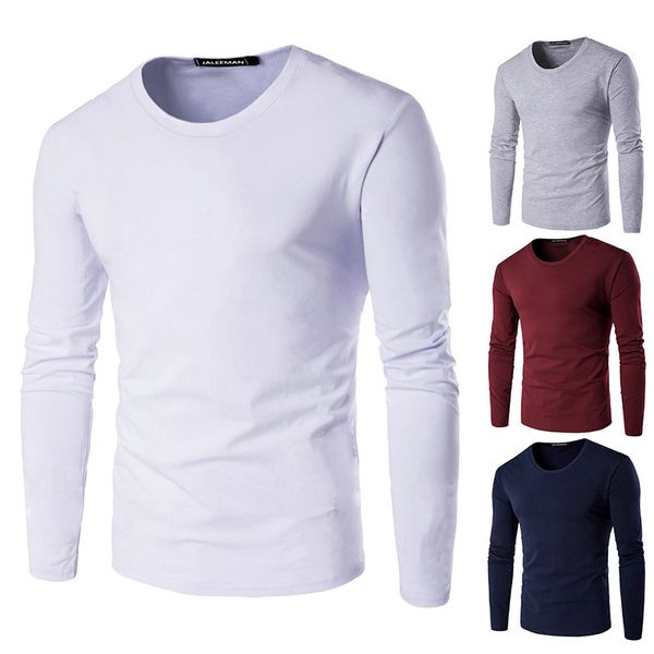 

Men Long Sleeve Plain T-Shirt Autumn Spring Slim Fit Crew Neck Casual Shirt Top Basic Sweatshirt Solid Color Free Shipping