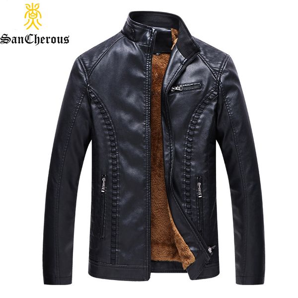 

2018 new pu leather jacket casual warm thick outwear fleece autumn winter casual men coat size -6xl, Black;brown