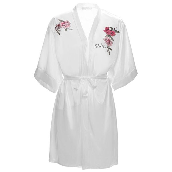 

women summer flowers print nightgown silk robe woman night sleepwear, Black;red