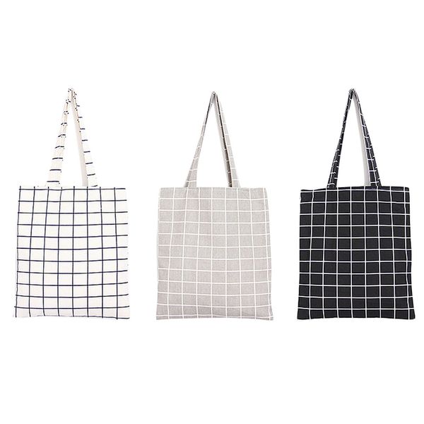 

fashion female canvas beach bag plaid casual tote women canvas handbag daily use single shoulder bags