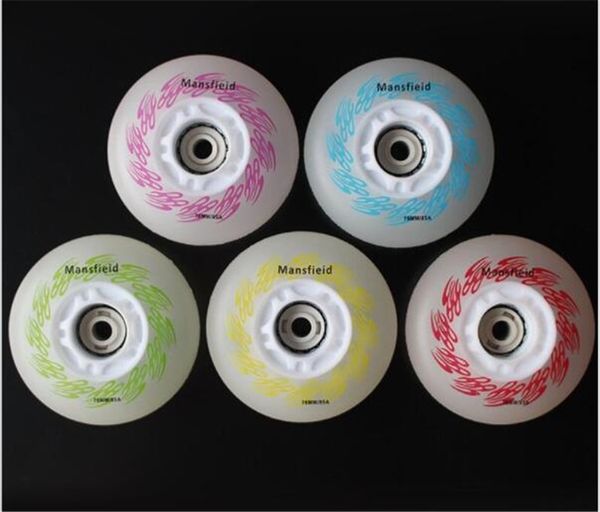 

1pc roller skate color shine wheels 85a hardness wearing led flash shining inline skate wheels with magnetic core & bearings