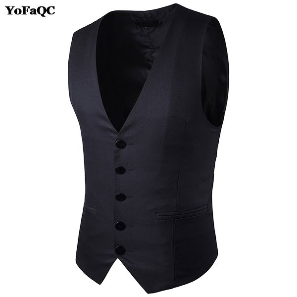

yofaqc 2017 new fashion men solid color suit vest wedding dress waistcoat slim fit sleeveless jacket vests mens europe 2xl, Black;white