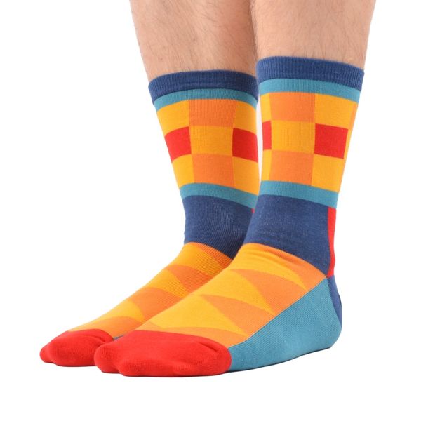 

sanzetti 5 pair /lot men 's bright funny colorful casual cotton socks diamond stripe crazy dress party socks new year gift sale, Black