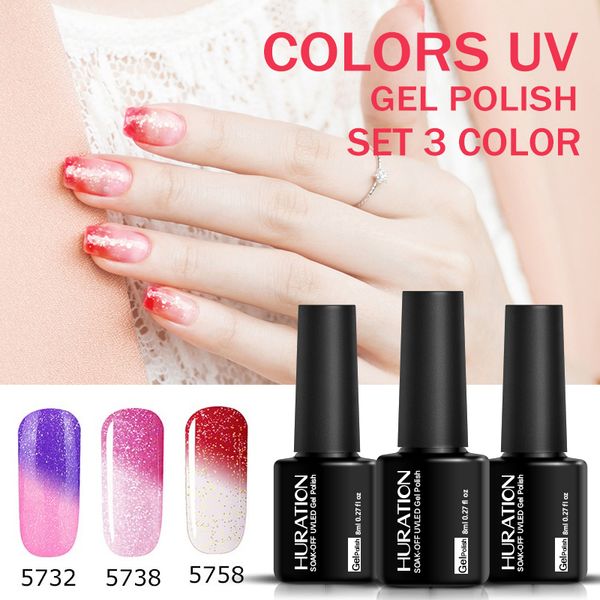 

huration 8ml professional temperature changing nail gel polish semi permanent gel lacquer art 29 color led uv varnish, Red;pink