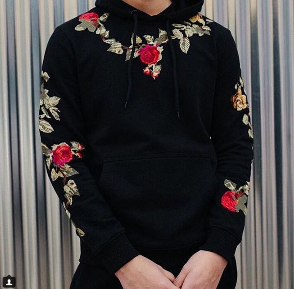 

men ins rose embroidery hoodies black white high street hoodie man fashion clothing ing