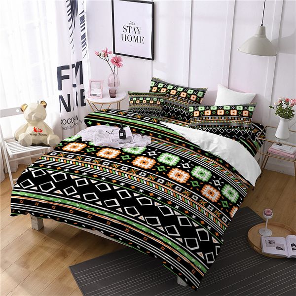

square grid bedding set  size soft bedclothes bohemian print duvet cover set with pillowcases 3pcs bed home bedspread