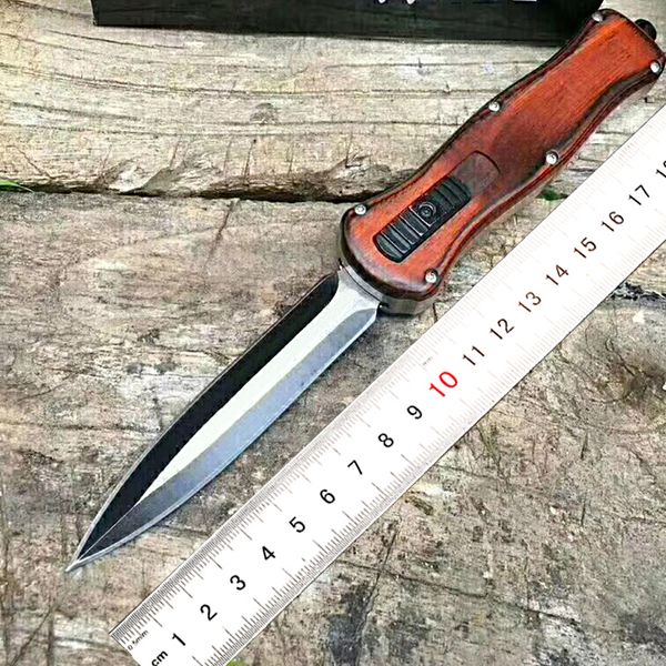 

bench-made camping portable tactical knife d2 wood defensive hunting tool switch knives combat gear 59hrc
