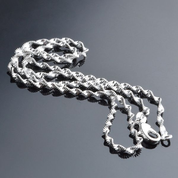 

тонкий 925 штампованные посеребренные волны воды цепи ожерелье женщины дети дети девочки 51 см-80 см ювелирные изделия колье воротники, Silver