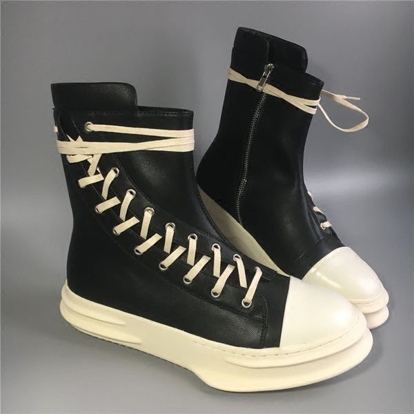 

popular high-side laceing boots genuine leather sole punk street tide large size shoes, Black