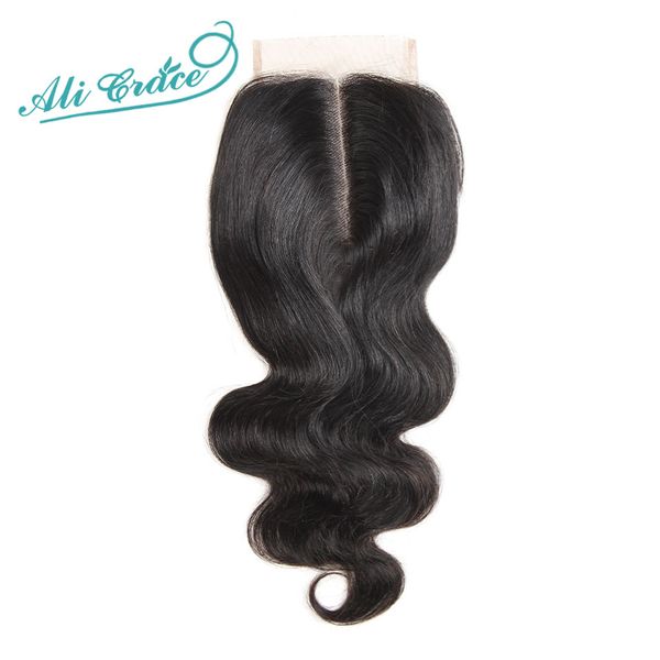 

ali grace brazilian body wave lace closure 4*4 middle part 120% medium brown swiss lace remy human hair ing, Black;brown