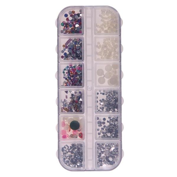 

12 grids nail art ornaments resin rhinestones diy 3d nail decoration colorful multi-size manicure art decoration, Silver;gold