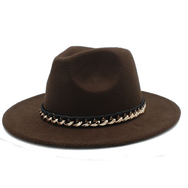

vintage wool blend panama hat outdoor wide brim sombrero godfather cap church party caps jazz hat metal chain, Blue;gray