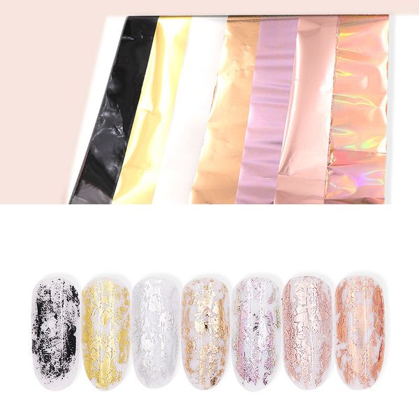 

rose gold holographic nail foils starry sky glitter nail art transfer stickers paper art tips manicure decorations, Black