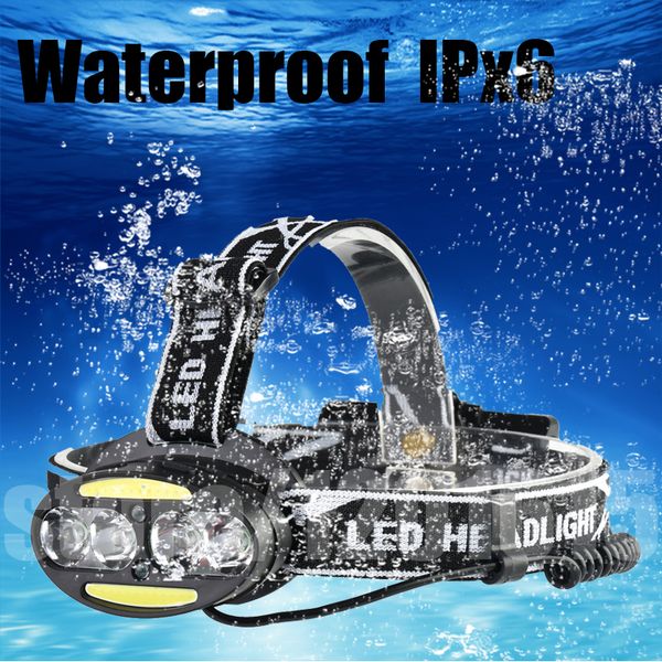 

waterproof 4* t6 +2*cob+2*red led headlamp micro usb 7 modes lighting headlight night fishing flashlight torch hunting lamp by 18650 battery