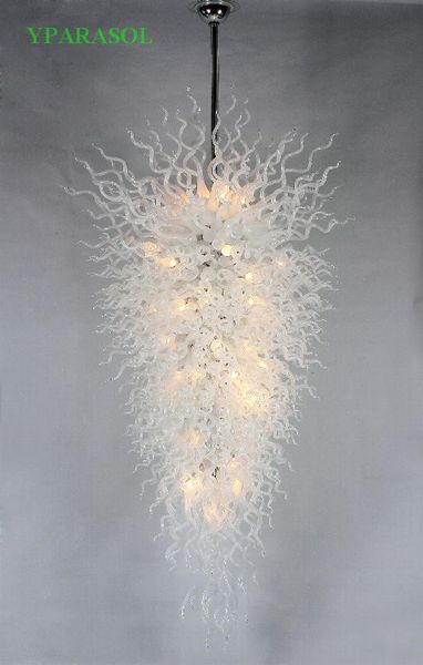 

100% mouth blown borosilicate wedding home decoration contemporary led light source smart lights murano glass chandelier white