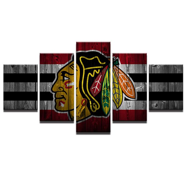

picture frame modern decor style printed poster living room 5 panel ice hockey sports blackhawk wall art canvas painting