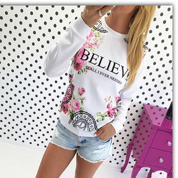 

2017 new arrivals autumn winter t-shirt women letter printed t shirt long sleeve women tee shirt femme woman vintage top, White