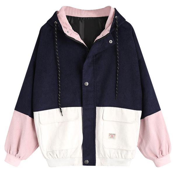 

zaful splice sleeve women baseball jacket college jackets women bomper jacket spring coats block hooded corduroy jackets outwear, Black;brown