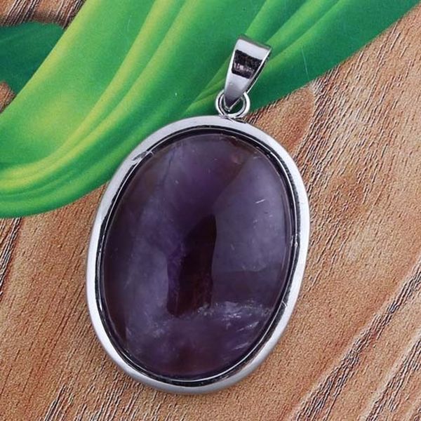 

kraft-beads popular silver plated oval shape natural amethysts purple quartz stone pendant fashion jewelry, Black