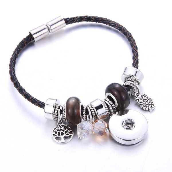 

2018 new 6 colors snap bracelet magnet buckle genuine leather bangles solid color beaded bracelet fit 18mm snap jewelry 8772, Golden;silver