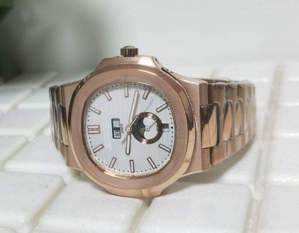 

version rose gold 40.5mm nautilus 5711/1a-001 date day/month asia mechanical transparent mechanical automatic mens watch, Slivery;brown